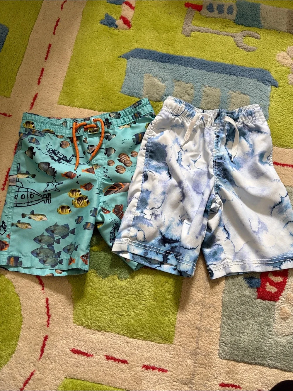 GAP Kids Aqua Fish Print & Sky Blue Tie-Dye Swim Trunks